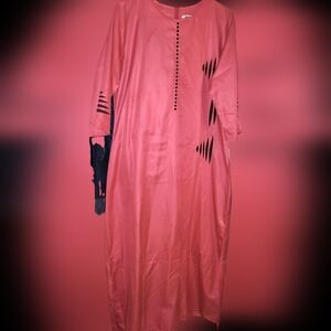 Coral Pink Long Sleeve Dress with Black Accents